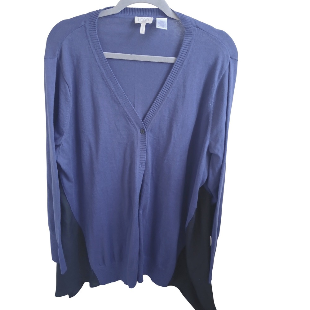 LOGO by Lori Goldstein Knit Cardigan Contrasting Hem Cashmere blend Women's 2X